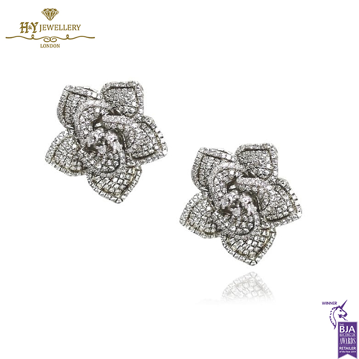 White Gold Brilliant Cut Diamond Flower Stud Earrings - 1.00ct-0
