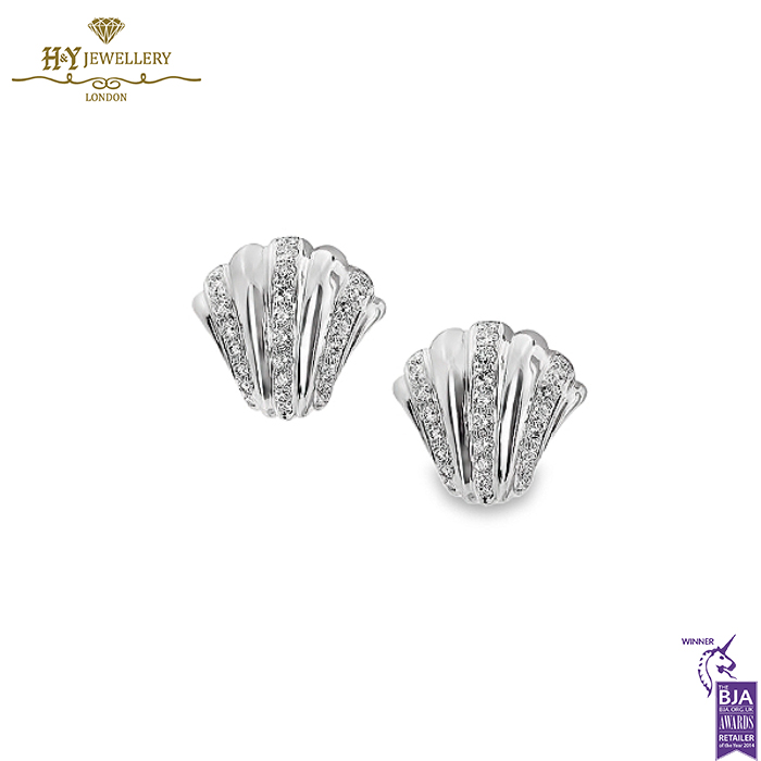 White Gold Brilliant Cut Diamond Earrings - 0.80ct-0