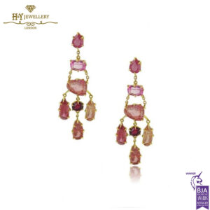 Yellow Gold Multi Cut Tourmalines Chandelier Earrings -0