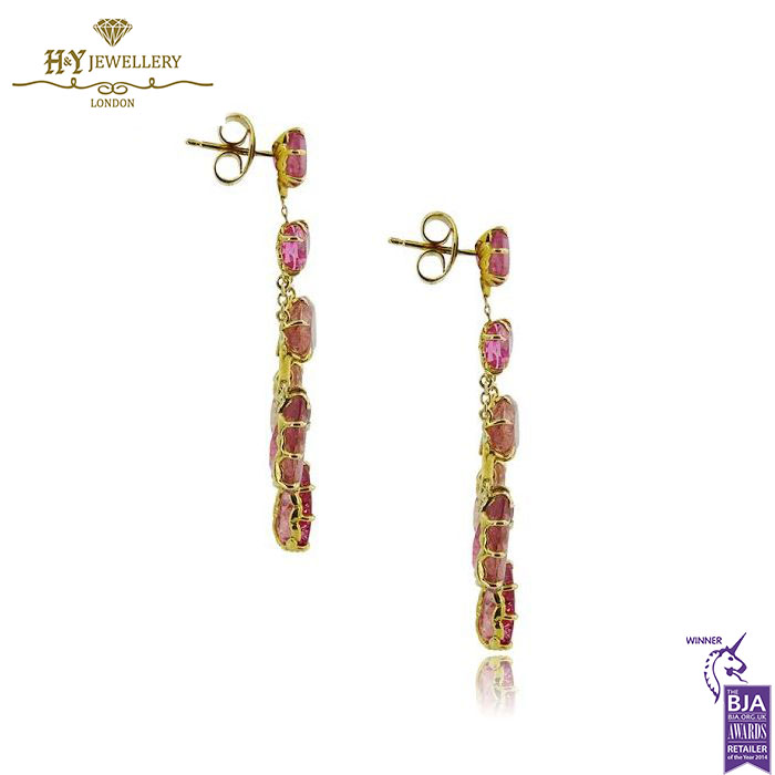 Yellow Gold Multi Cut Tourmalines Chandelier Earrings -15316