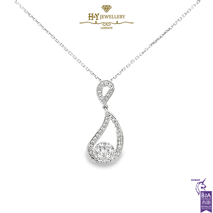 White Gold Brilliant Cut Diamond Tear Drop Pendant - 0.37ct-15560