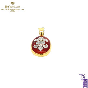 Yellow Gold Brilliant Cut Diamond Red Enamel Pendant - 0.25ct-17369