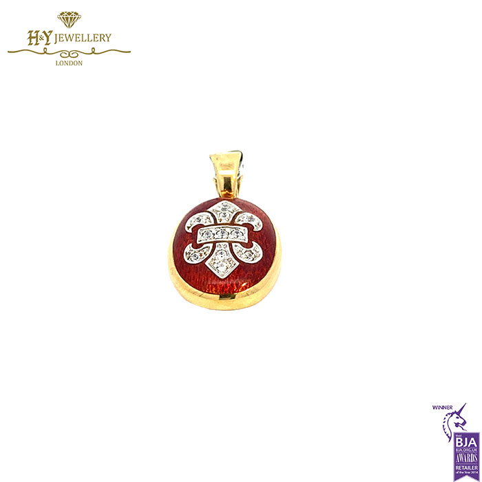 Yellow Gold Brilliant Cut Diamond Red Enamel Pendant - 0.25ct-17369
