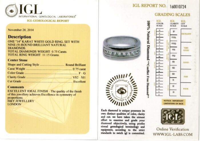 White Gold Brilliant Cut Diamond Ring - 0.75ct-10851