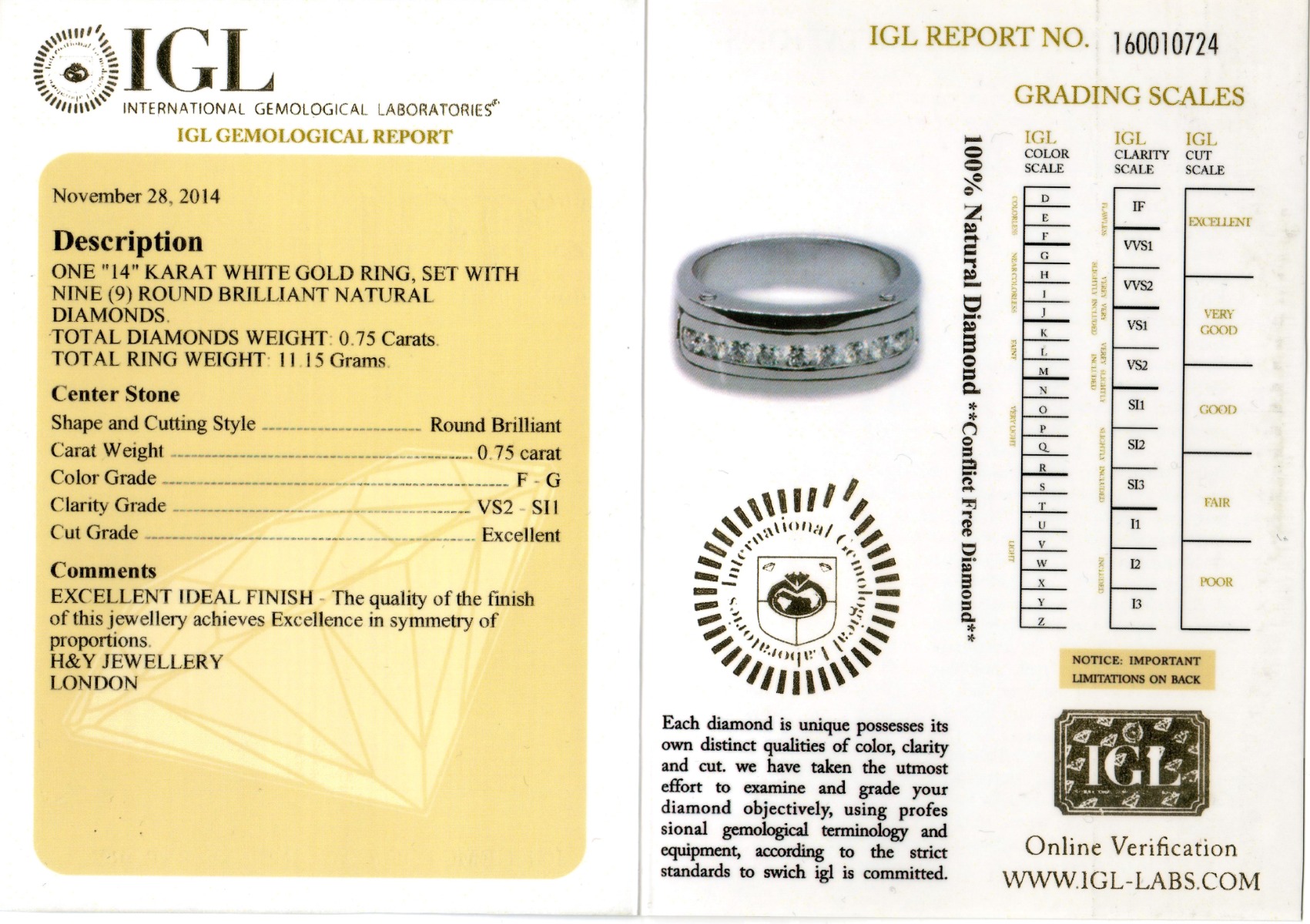 White Gold Brilliant Cut Diamond Ring - 0.75ct-10851