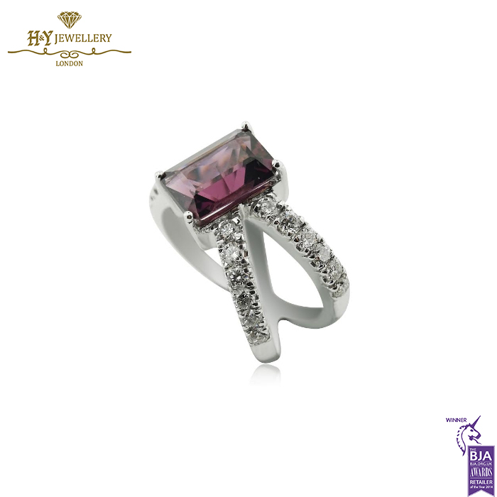 White Gold Emerald Cut Amethyst & Brilliant Cut Diamond Ring - 1.11ct-14057