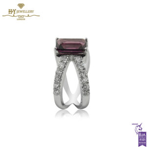 White Gold Emerald Cut Amethyst & Brilliant Cut Diamond Ring - 1.11ct-14058