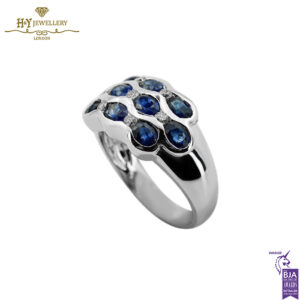White Gold Oval Cut Sapphire & Brilliant Cut Diamond Ring - 2.38ct-14740
