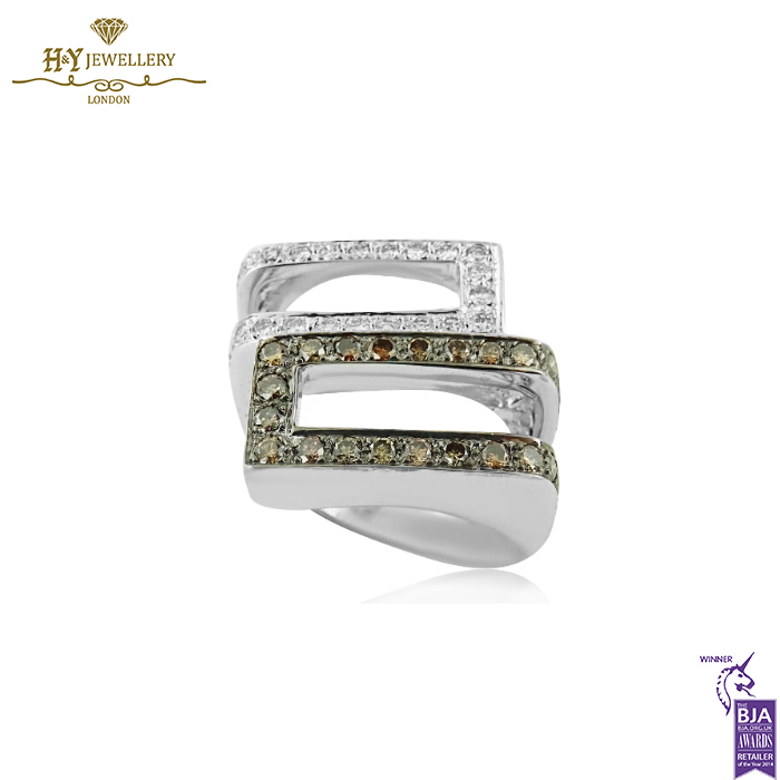 White Gold Brilliant Cut Fancy Yellow Brown & White Diamond Ring - 1.40ct-0