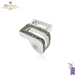 White Gold Brilliant Cut Fancy Yellow Brown & White Diamond Ring - 1.40ct-14137