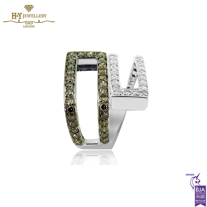 White Gold Brilliant Cut Fancy Yellow Brown & White Diamond Ring - 1.40ct-14138