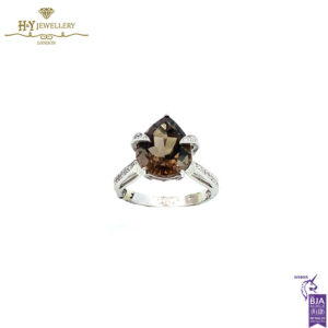 White Gold Pear Cut Smokey Quartz & Brilliant Cut Diamond Ring - 4.10ct-17776