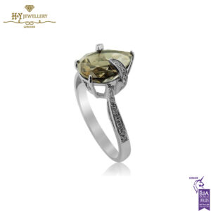 White Gold Pear Cut Smokey Quartz & Brilliant Cut Diamond Ring - 4.10ct-14177