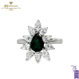 White Gold Pear Cut Emerald & Pear Cut Diamond Ring - 2.43ct-0
