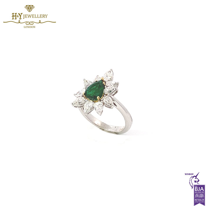 White Gold Pear Cut Emerald & Pear Cut Diamond Ring - 2.43ct-17290
