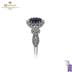 White Gold Oval Cut Sapphire & Brilliant Cut Diamond Ring - 1.77ct-14238