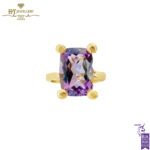 Yellow Gold Emerald Cut Amethyst Ring -0