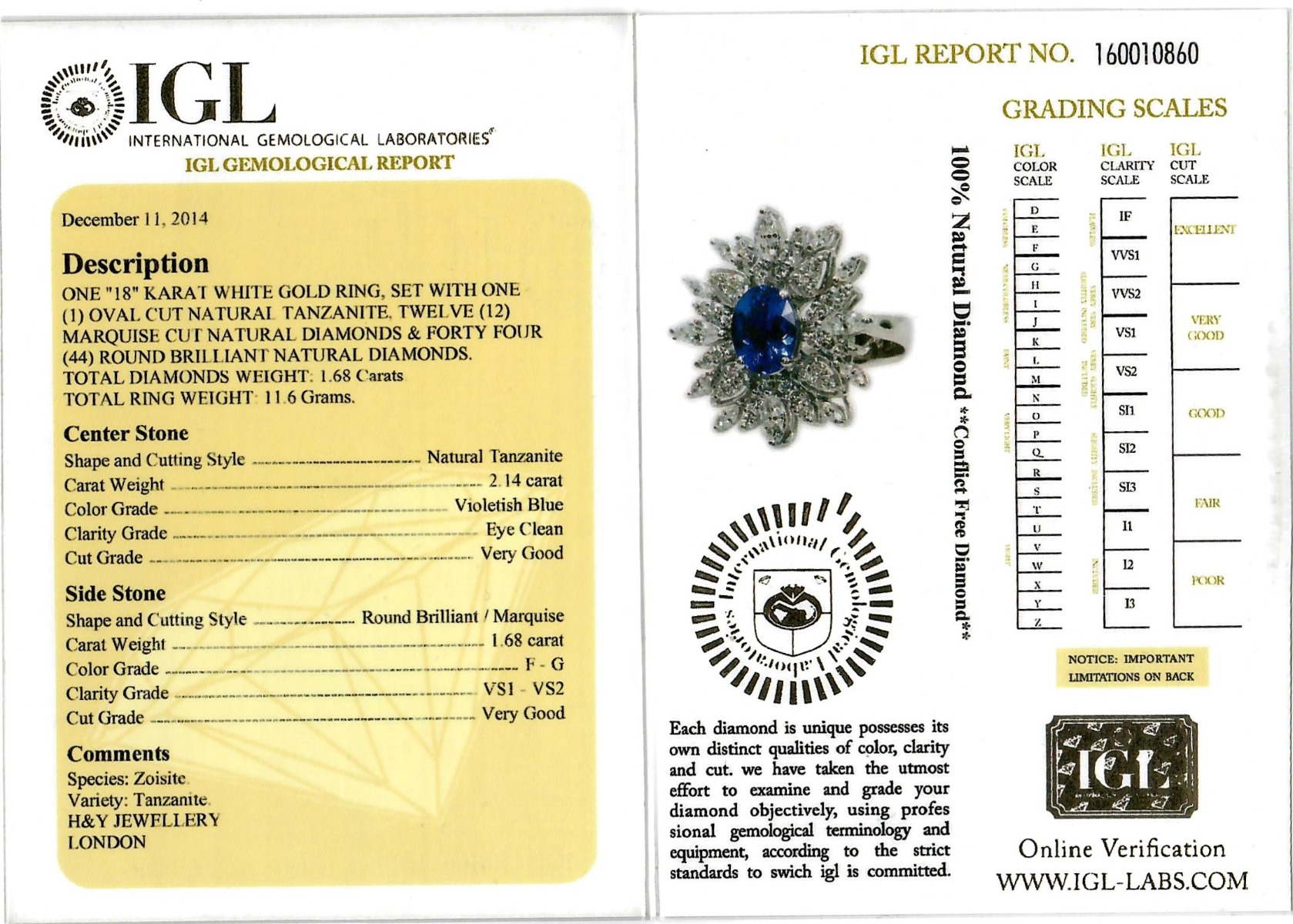 White Gold Oval Cut Tanzanite & Marquise with Brilliant Cut Diamond Ring - 3.82ct-11795