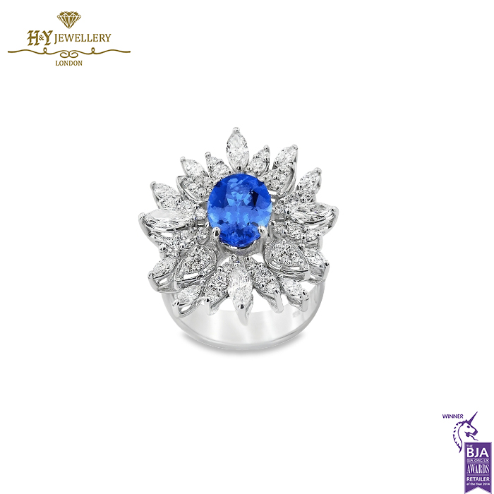 White Gold Oval Cut Tanzanite & Marquise with Brilliant Cut Diamond Ring - 3.82ct-0