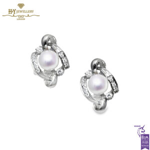 White Gold Pearl & Brilliant Cut Diamond Earrings - 0.30ct-0