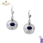 White Gold Oval Cut Sapphire & Brilliant Cut Diamond Earring - 2.85ct-0