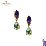 Yellow Gold Marquise Cut Amethyst & Pear Cut Blue Topaz Earrings-0