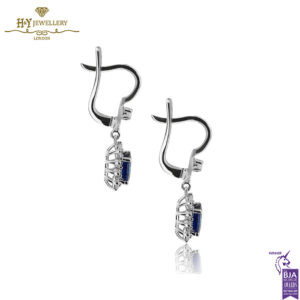 White Gold Oval Cut Royal Blue Sapphire & Brilliant Cut Diamond Earrings - 2.21ct-14479