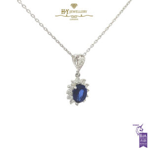 White Gold Oval Cut Royal Blue Sapphire & Brilliant Cut Diamond Pendant - 1.02ct-17268