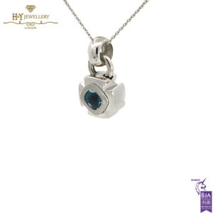 White Gold Cushion Cut Blue Topaz Thick Cross Pendant-17353