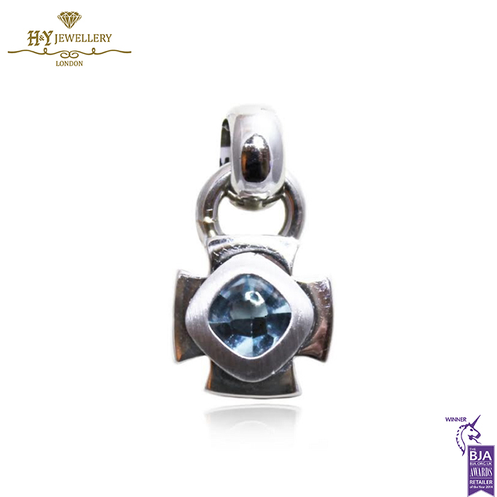 White Gold Cushion Cut Blue Topaz Thick Cross Pendant-0