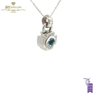 White Gold Cushion Cut Blue Topaz Thick Cross Pendant-17352