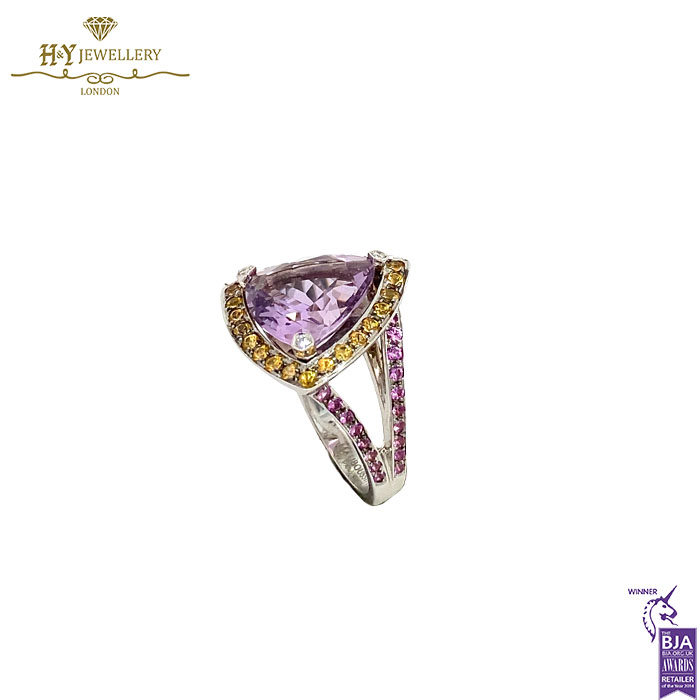 White Gold Triliant Cut Amethyst & Brilliant Cut Citrine with Diamond Mauboussin Ring - 14.57ct-17552