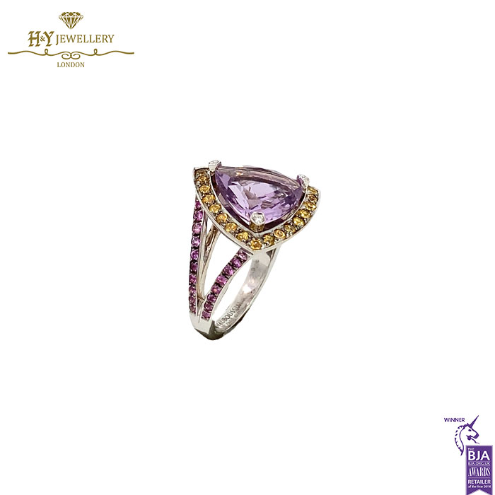 White Gold Triliant Cut Amethyst & Brilliant Cut Citrine with Diamond Mauboussin Ring - 14.57ct-17551