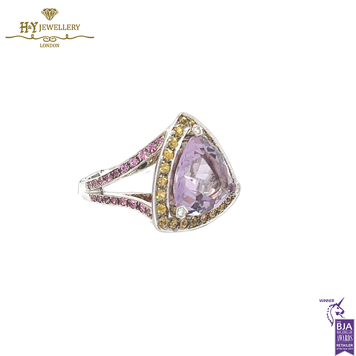 White Gold Triliant Cut Amethyst & Brilliant Cut Citrine with Diamond Mauboussin Ring - 14.57ct-15455