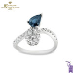 White Gold Pear Cut Sapphire & Brilliant Cut Diamond Ring - 1.63ct-0