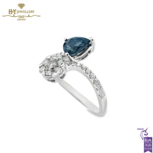 White Gold Pear Cut Sapphire & Brilliant Cut Diamond Ring - 1.63ct-14245