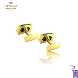 Yellow Gold Malachite Tie Clip & Cufflinks With Brilliant Cut Diamond-13694