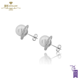 White Gold South Sea Pearl & Brilliant Cut Diamond Earrings - 0.78ct-14400