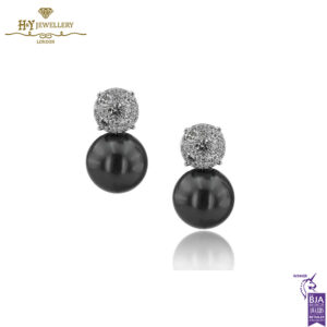 White Gold Tahiti Sea Pearl & Brilliant Cut Diamond Earrings -1.00ct-0