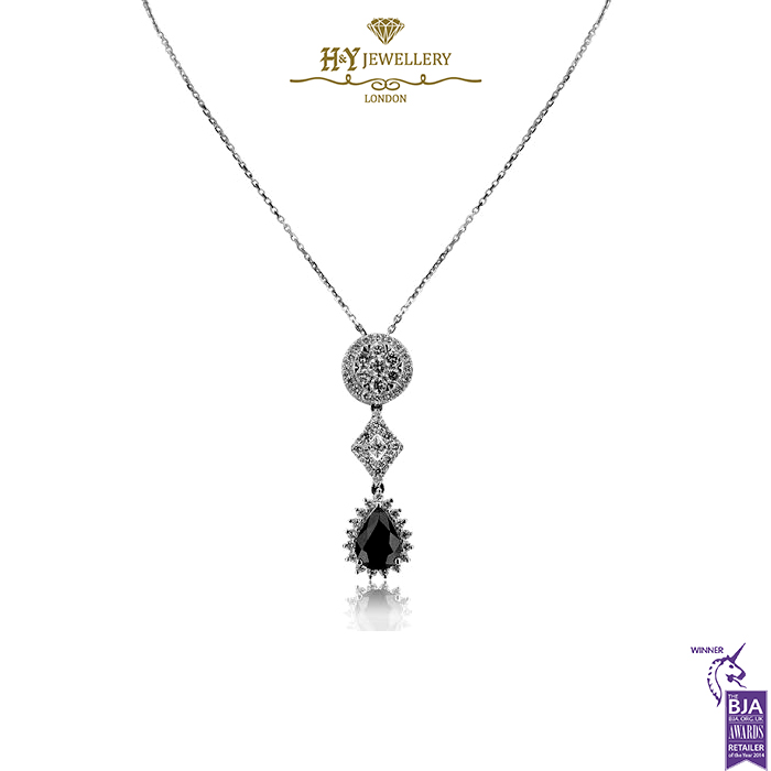 Whit Gold Pear Cut Sapphire & Brilliant Cut Diamond Pendant - 1.49ct-0