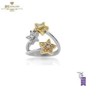 White & Yellow Gold Brilliant Cut Diamond Triple Star Shape Ring - 0.40ct-0