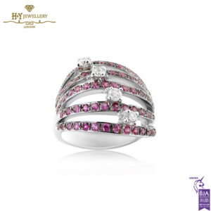 White Gold Brilliant Cut Diamond & Brilliant Cut Pink Ruby Ring - 1.62ct-0