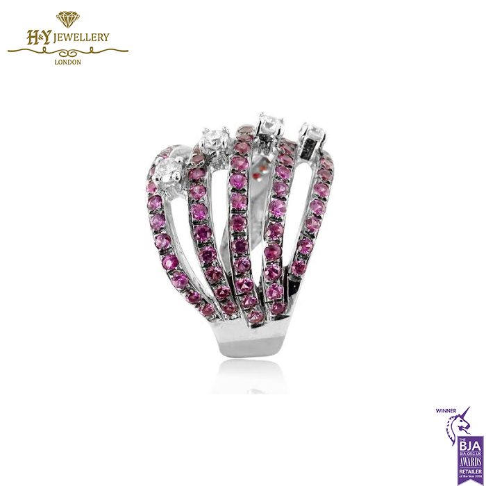 White Gold Brilliant Cut Diamond & Brilliant Cut Pink Ruby Ring - 1.62ct-14132