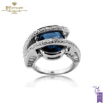 White Gold Oval Cut Sapphire & Brilliant with Baguette Cut Diamond Ring - 7.79ct-0
