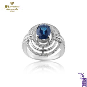 White Gold Oval Cut Sapphire & Brilliant Cut Diamond Ring - 2.22ct-0