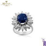 White Gold Oval Cut Sapphire & Marquise Cut Diamond Ring - 5.11ct-0