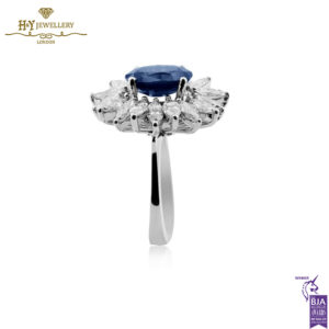 White Gold Oval Cut Sapphire & Marquise Cut Diamond Ring - 5.11ct-14188