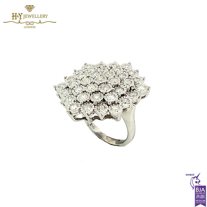 White Gold Brilliant Cut Diamond Flower Shape Ring - 2.00ct-17786