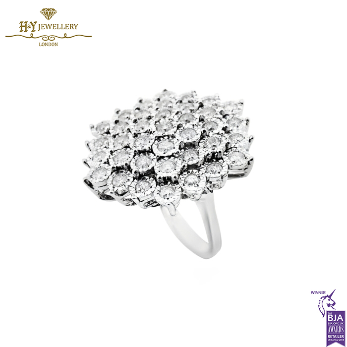 White Gold Brilliant Cut Diamond Flower Shape Ring - 2.00ct-0