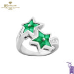 White Gold Lozenge Cut Emerald & Baguette Cut Diamond Ring - 1.61ct-0